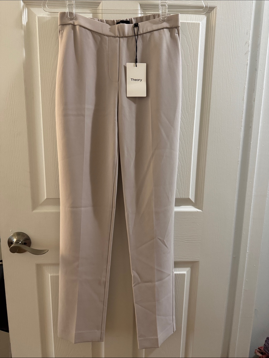 Theory Beige Straight-Leg Dress Pants